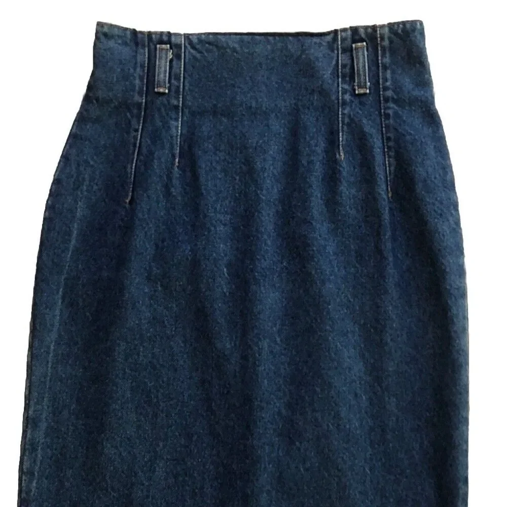 Hunt Club High Waisted Denim Maxi Pencil Skirt Womens Sz 8 VTG 80s Classic Jeans